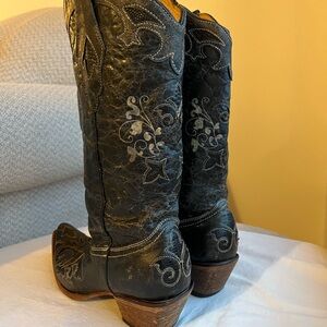 Corral Black Vintage Lizard Inlay Pointed Toe Western Boots